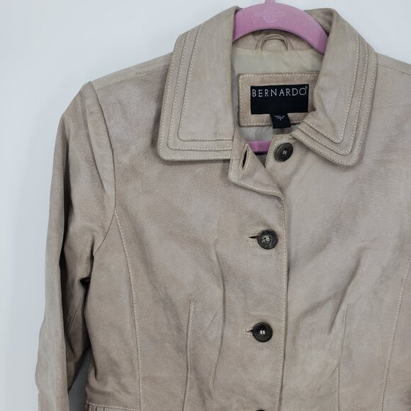 Bernardo Vintage Button Down Metallic Sheen Suede Leather Jacket S Womens  Tan - Picture 4 of 8
